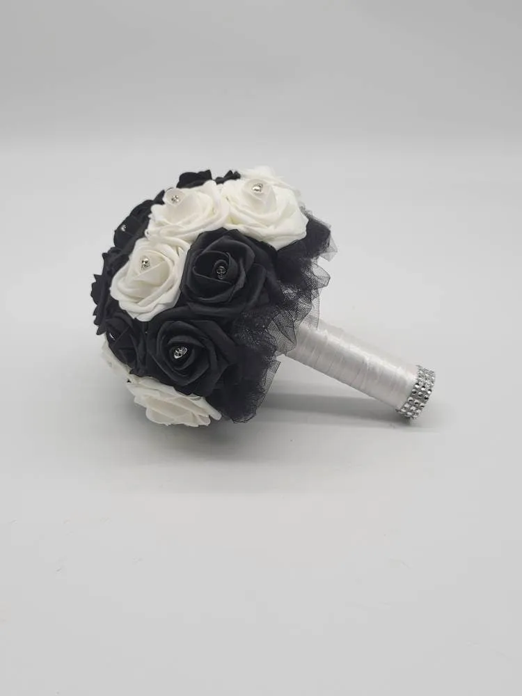 Gothic Skull Black and White Wedding Bouquet