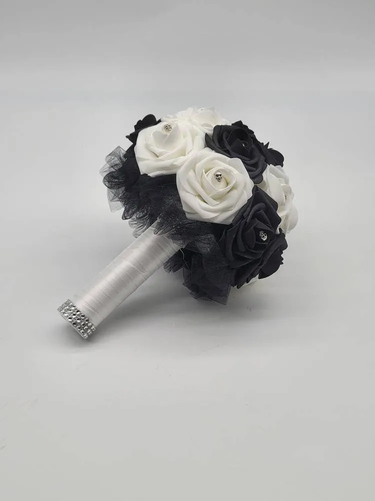 Gothic Skull Black and White Wedding Bouquet