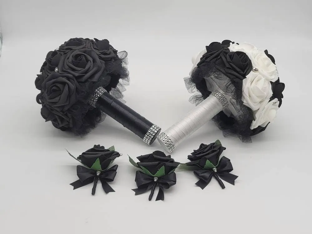 Gothic Skull Black and White Wedding Bouquet