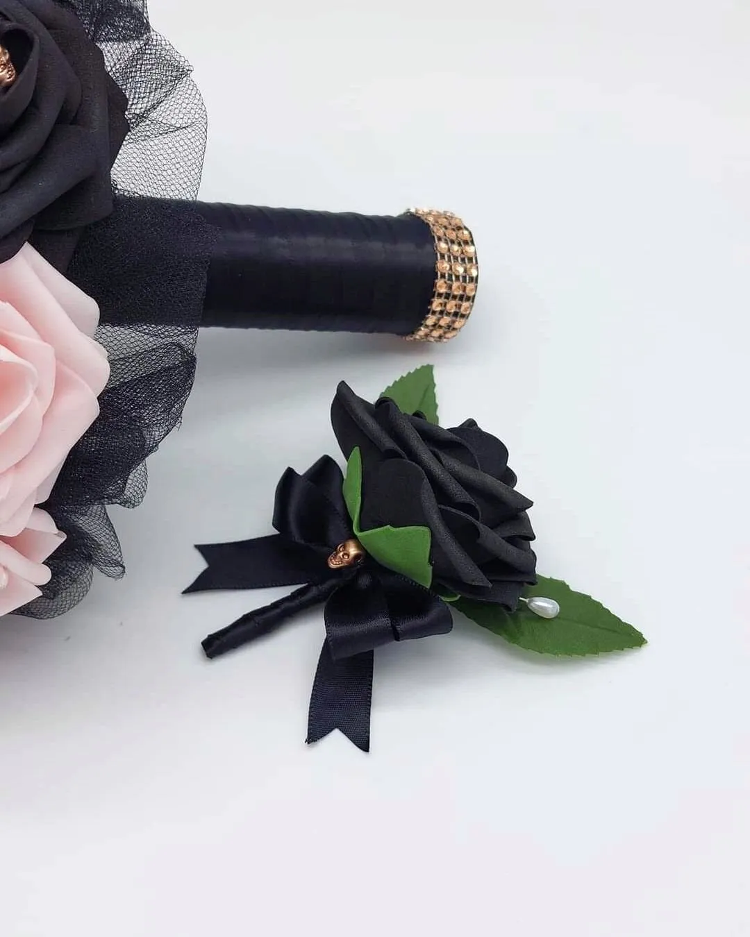 Gothic Skull Black, Burgundy, & Blush Wedding Bouquet