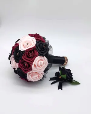 Gothic Skull Black, Burgundy, & Blush Wedding Bouquet