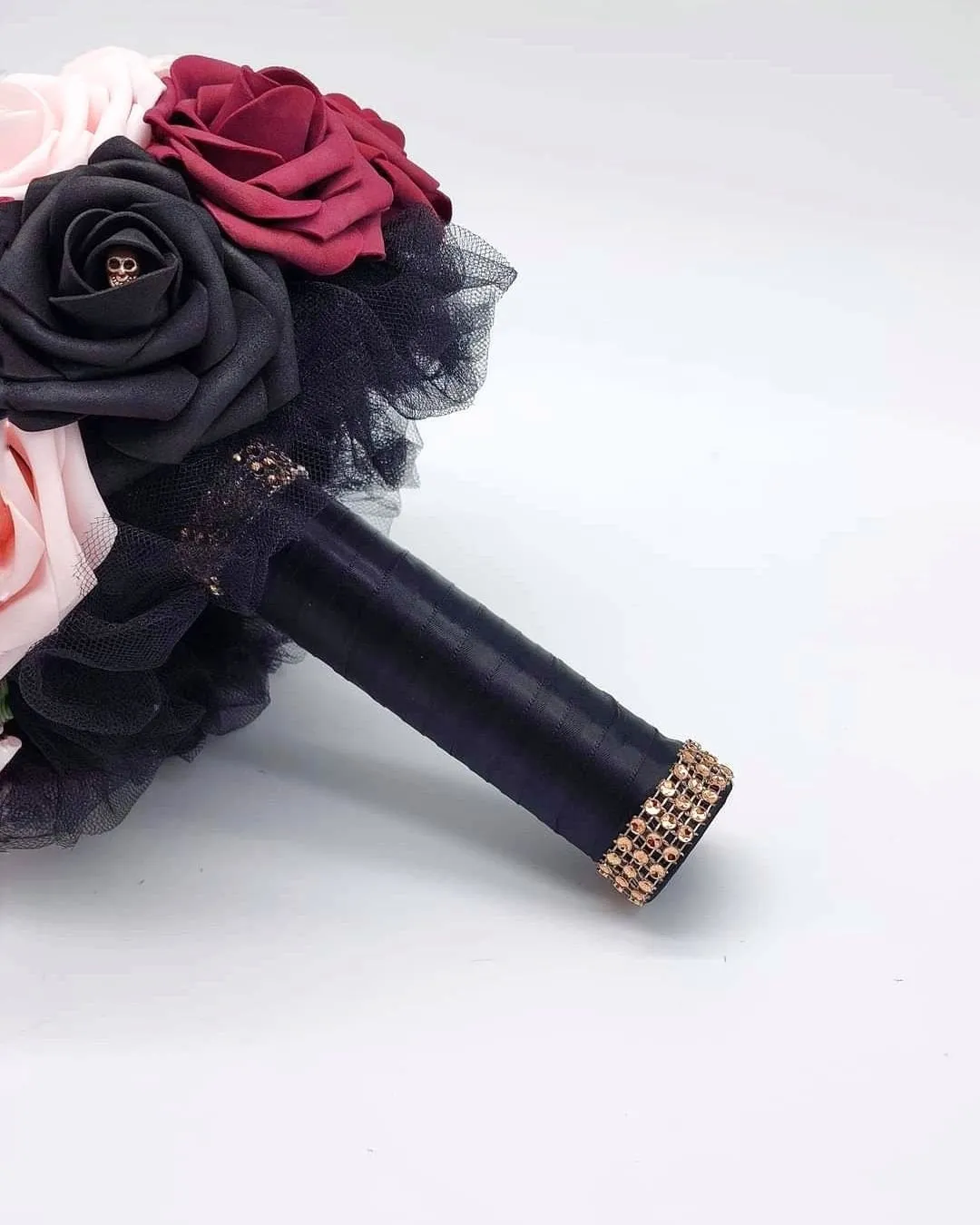 Gothic Skull Black, Burgundy, & Blush Wedding Bouquet