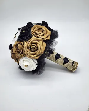 Gothic Skull Black, Gold, and White Wedding Bouquet
