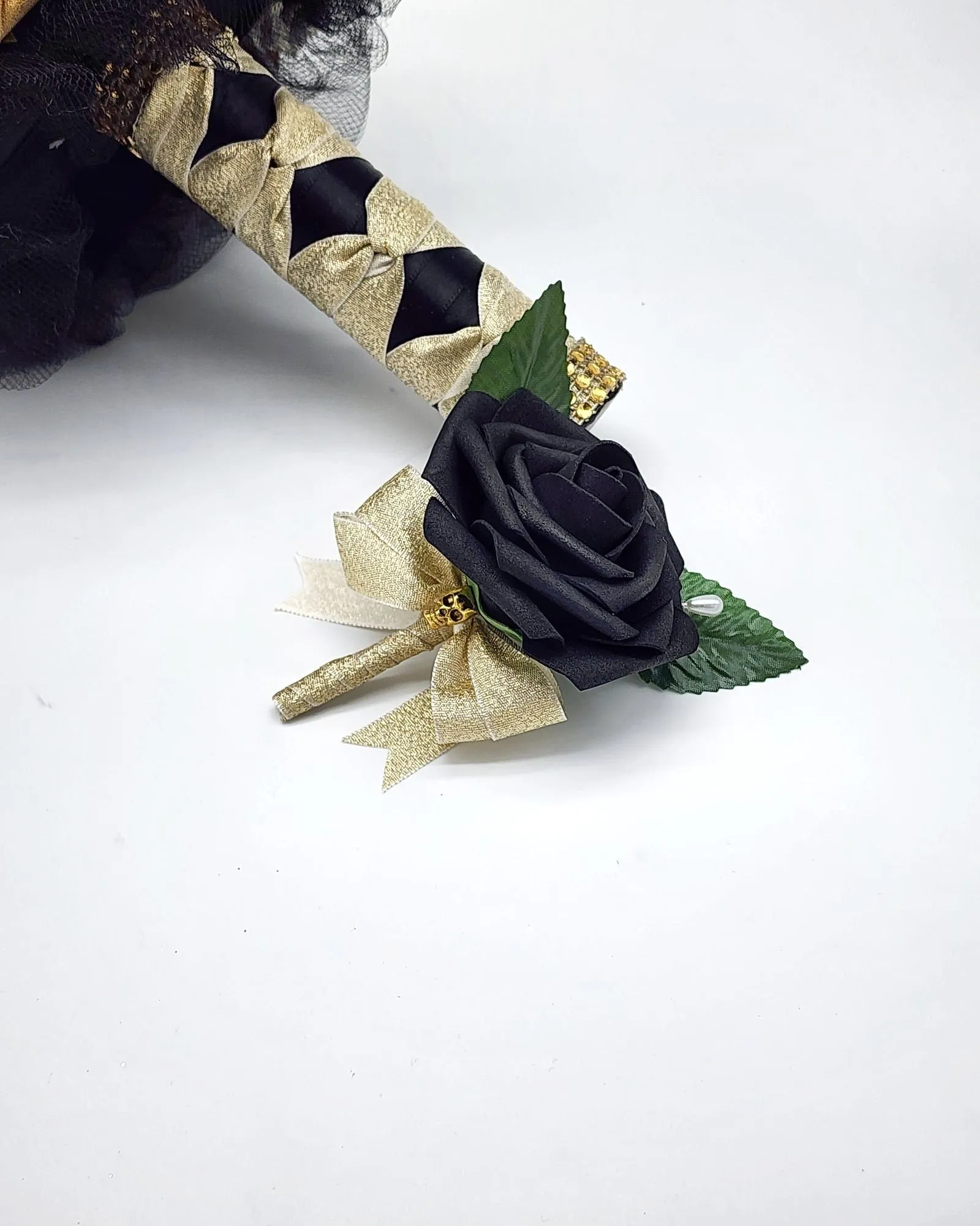 Gothic Skull Black, Gold, and White Wedding Bouquet