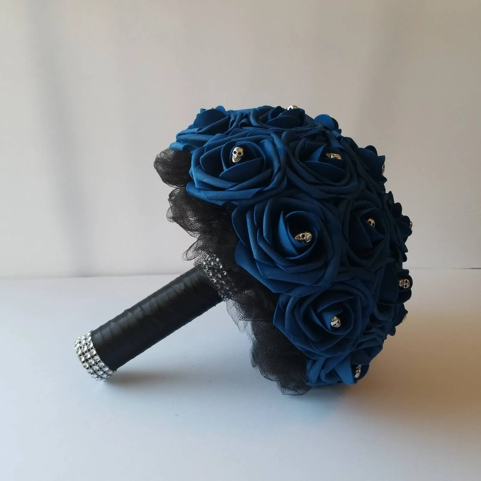 Gothic Skull Royal Blue and Black Wedding Bouquet