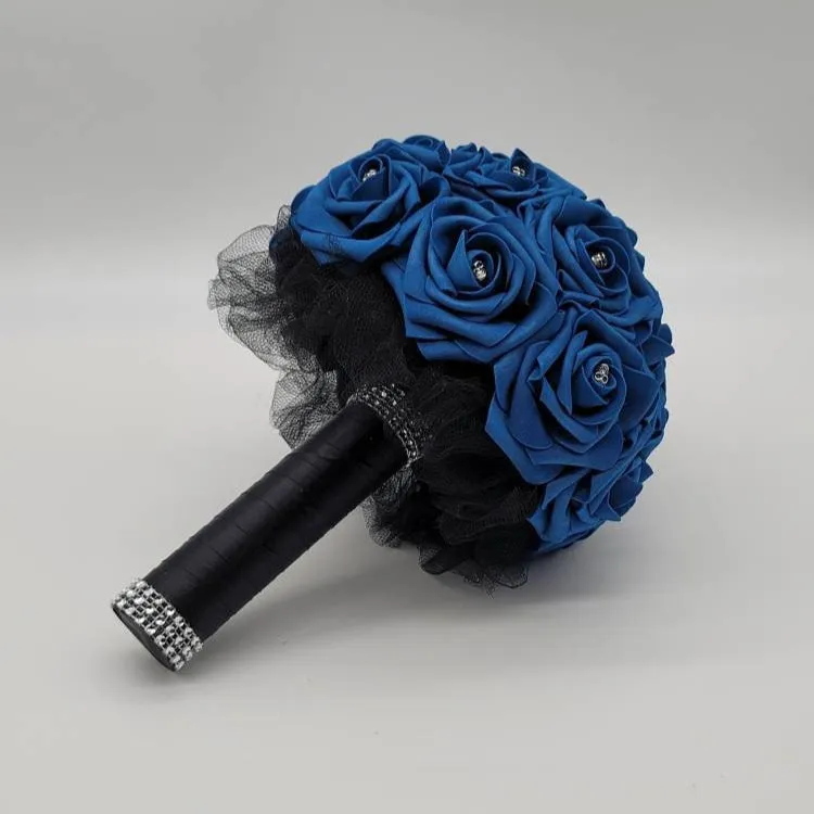 Gothic Skull Royal Blue and Black Wedding Bouquet