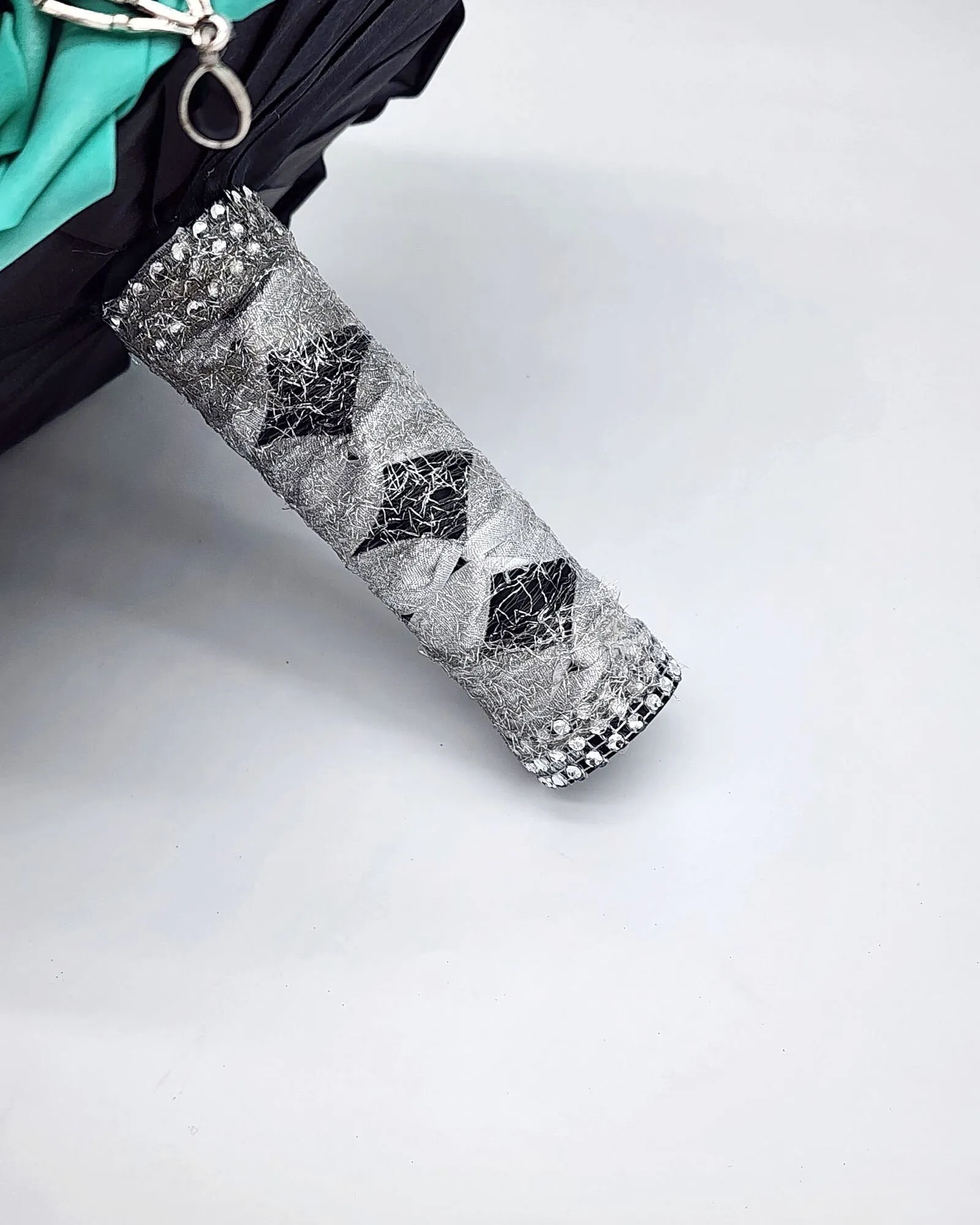 Gothic Teal, Black, and Silver Wedding Bouquet – Spider and Web Alternative Bridal Bouquet