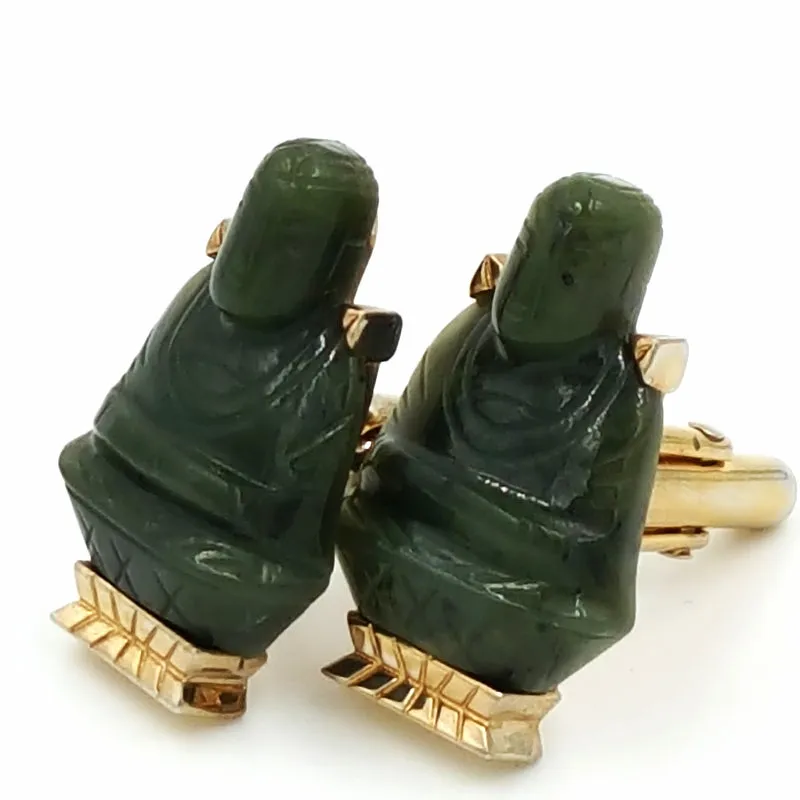 Grand Prix Jade Buddha Cufflink and Tie Pin Set Vintage Original Box