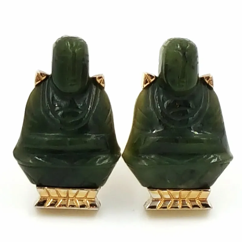 Grand Prix Jade Buddha Cufflink and Tie Pin Set Vintage Original Box