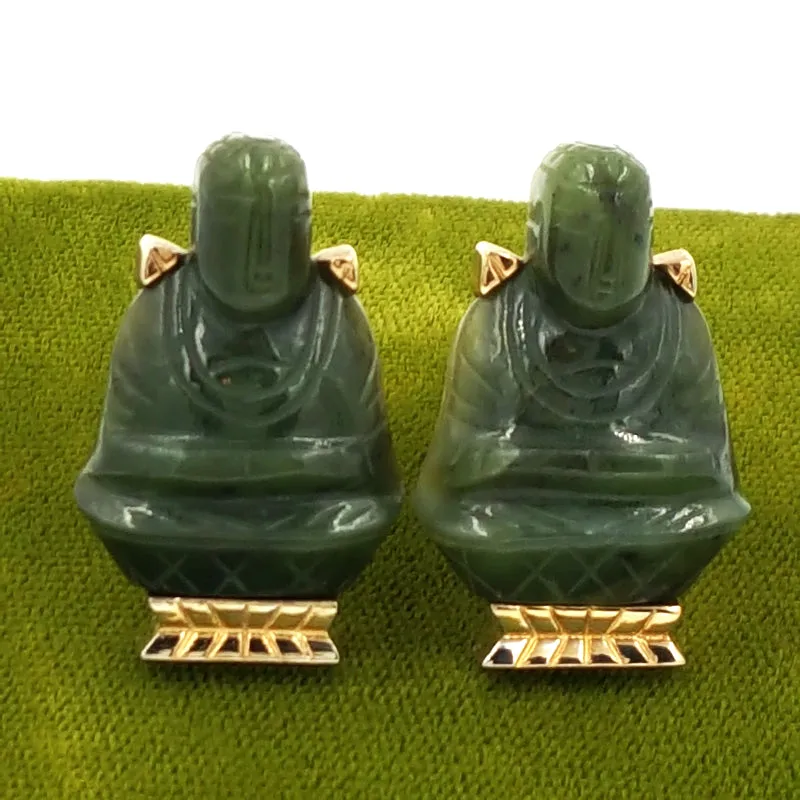 Grand Prix Jade Buddha Cufflink and Tie Pin Set Vintage Original Box