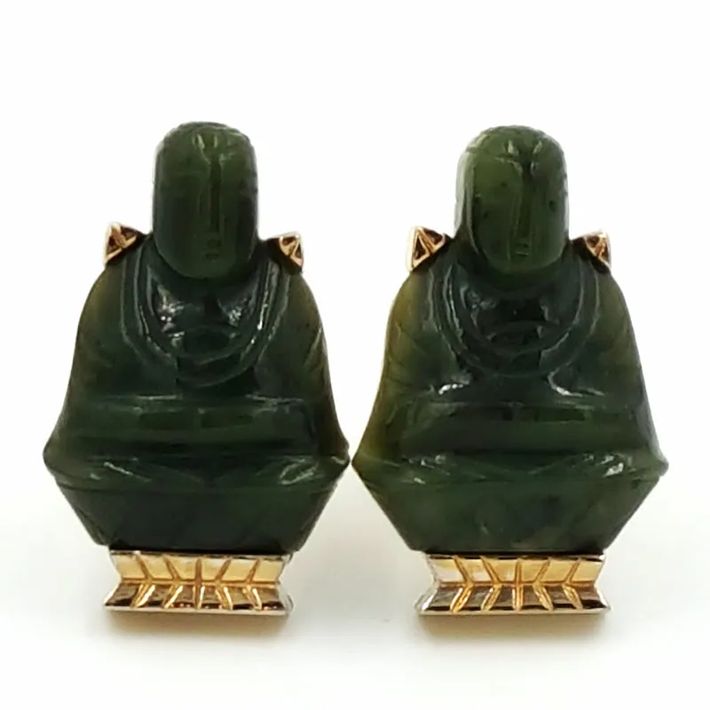 Grand Prix Jade Buddha Cufflink and Tie Pin Set Vintage Original Box