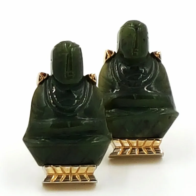 Grand Prix Jade Buddha Cufflink and Tie Pin Set Vintage Original Box