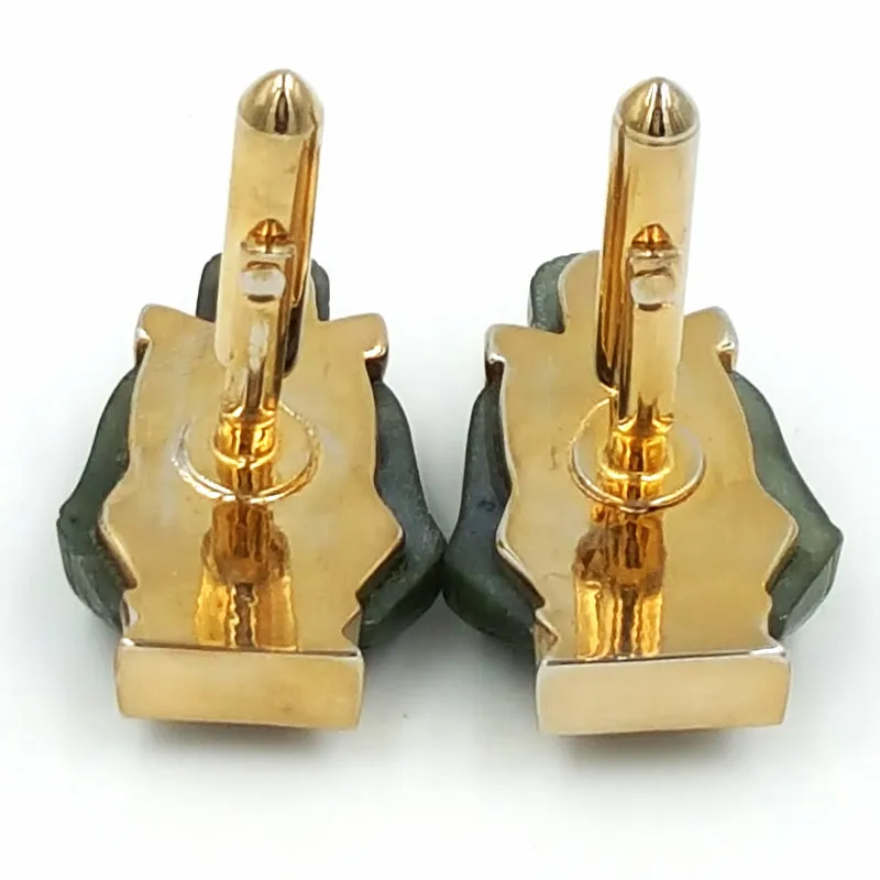 Grand Prix Jade Buddha Cufflink and Tie Pin Set Vintage Original Box