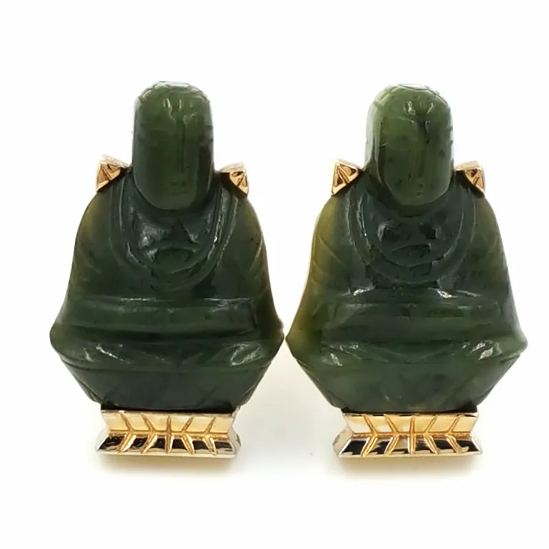 Grand Prix Jade Buddha Cufflink and Tie Pin Set Vintage Original Box