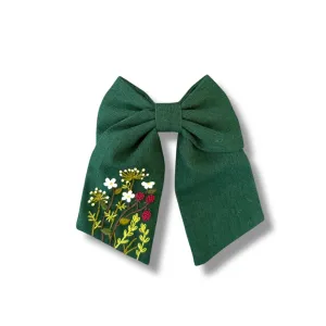 Green Hand Embroidery Hair Bow