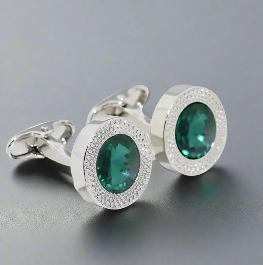 Green Rhinestone Cufflinks