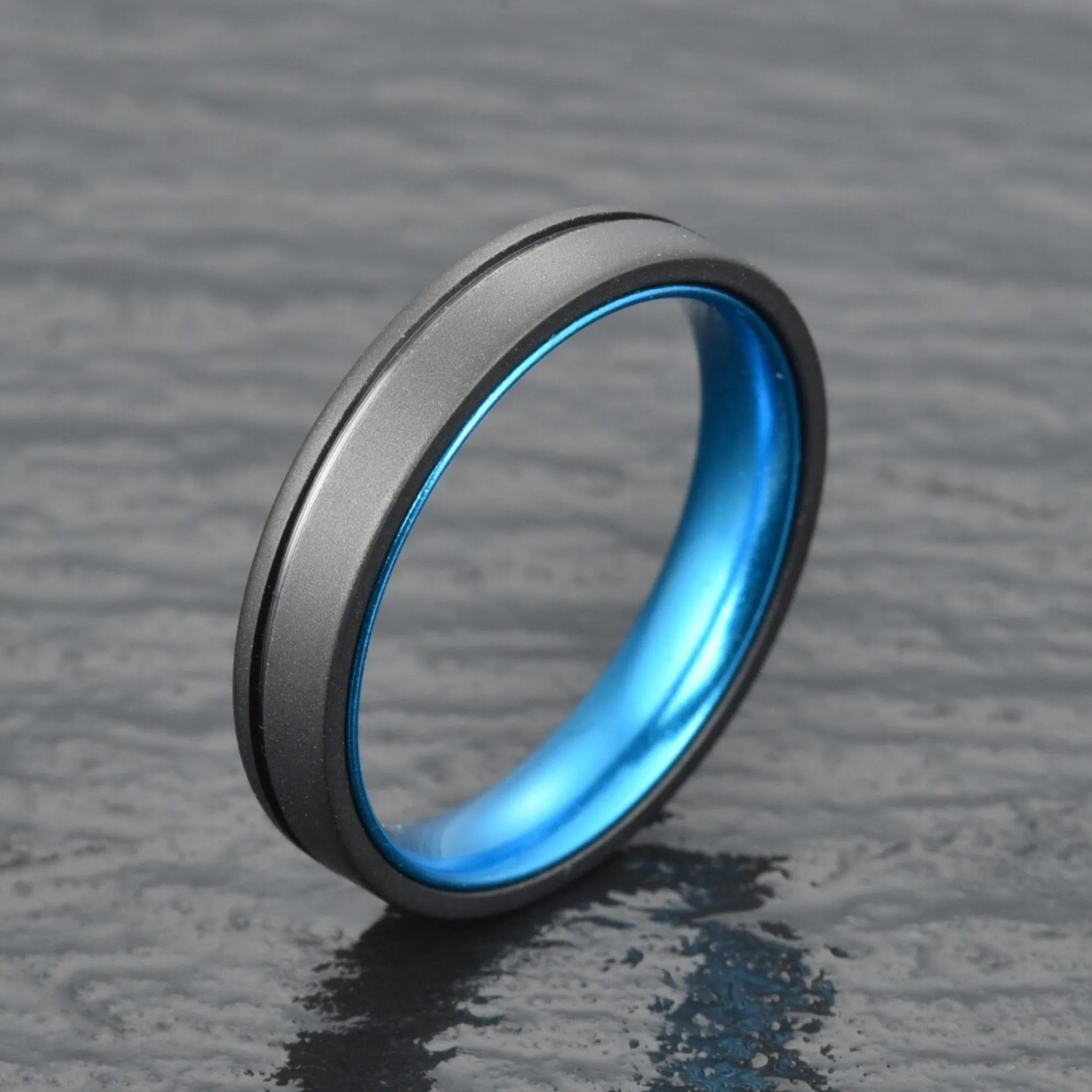 Gun Metal Grey Titanium Wedding Ring Pristine Blue Men's Wedding Band 4MM-8MM