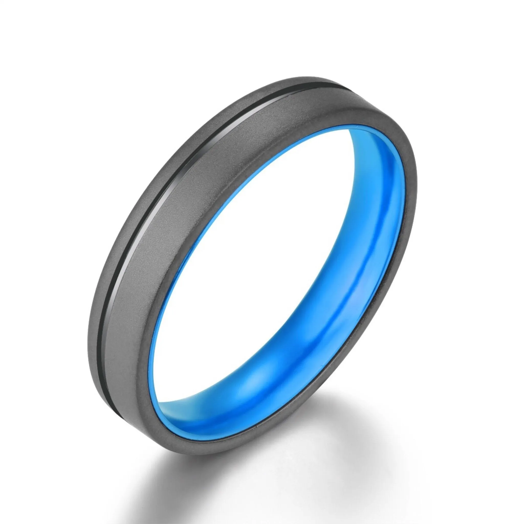 Gun Metal Grey Titanium Wedding Ring Pristine Blue Men's Wedding Band 4MM-8MM