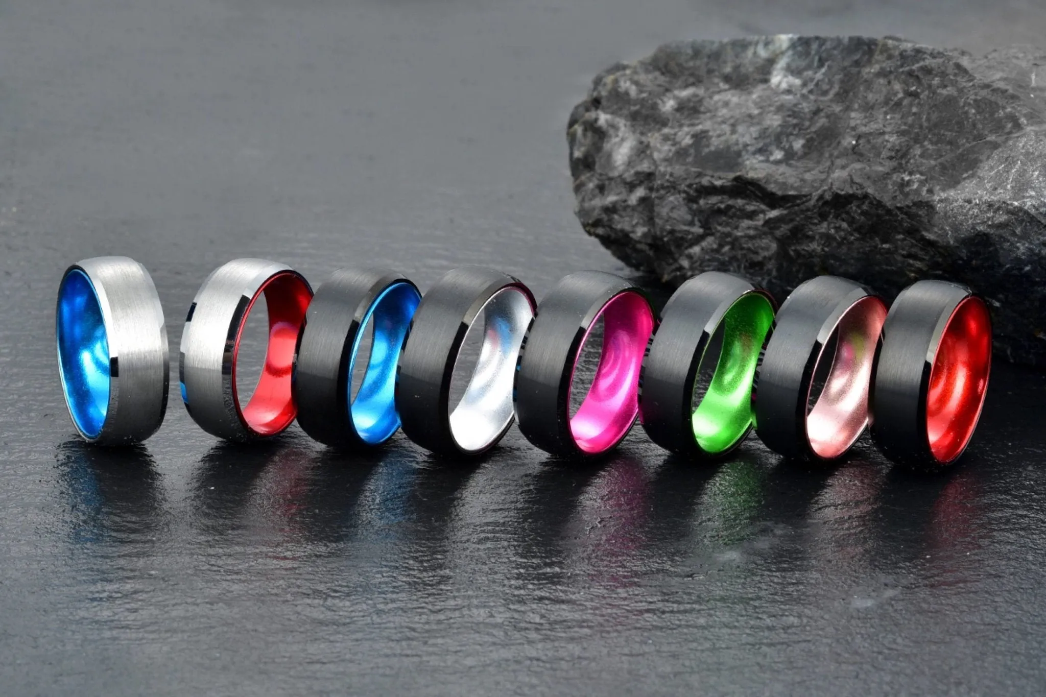 Gun Metal Grey Titanium Wedding Ring Pristine Blue Men's Wedding Band 4MM-8MM