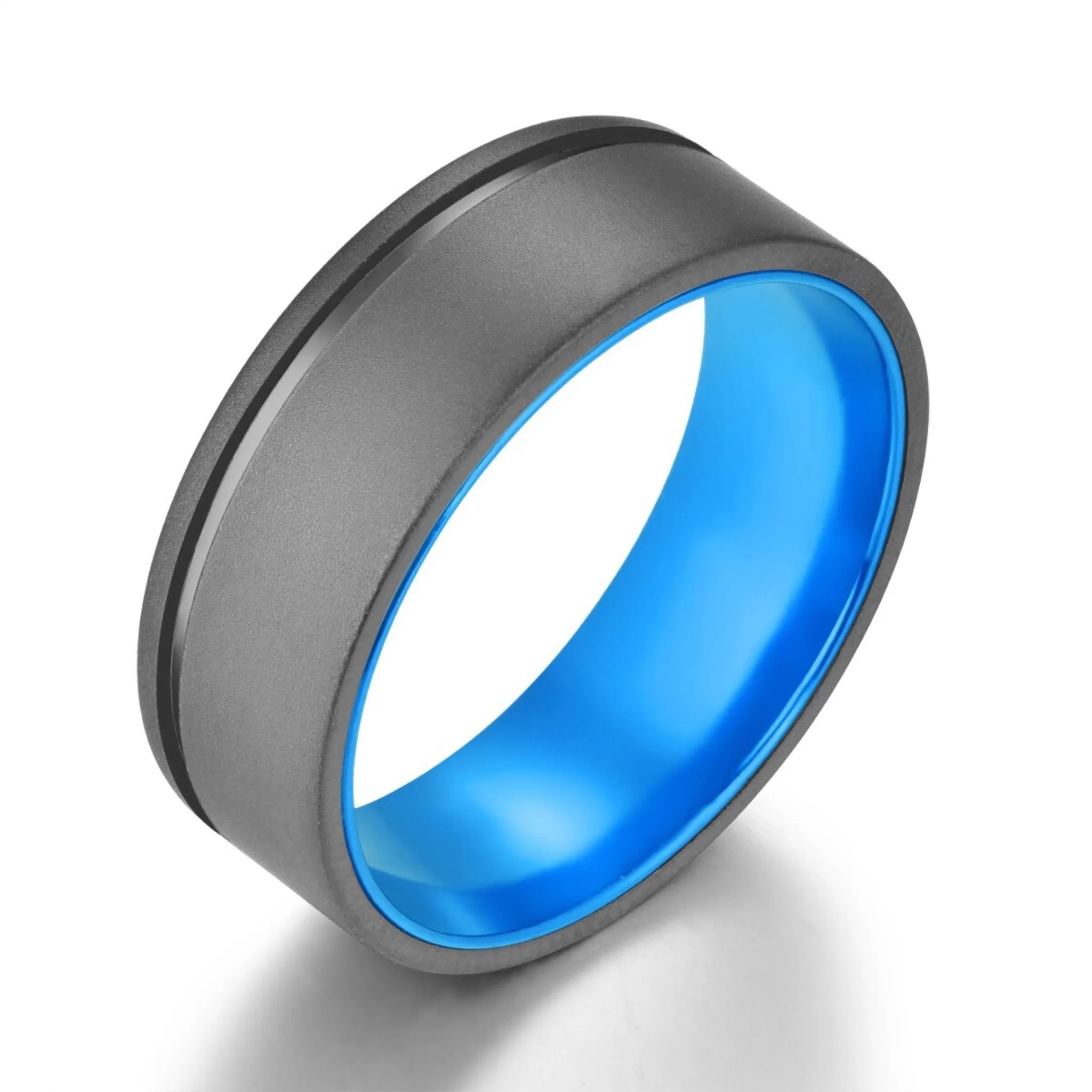 Gun Metal Grey Titanium Wedding Ring Pristine Blue Men's Wedding Band 4MM-8MM
