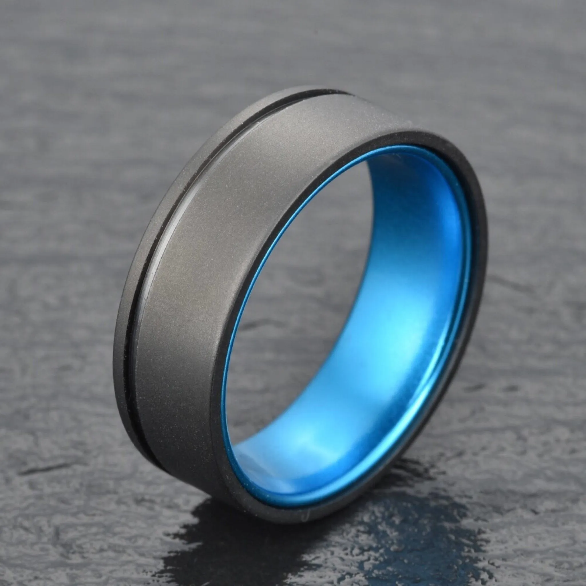Gun Metal Grey Titanium Wedding Ring Pristine Blue Men's Wedding Band 4MM-8MM