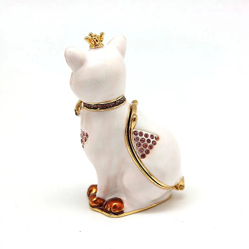Hard Carved Jewelry Gift Cat Crown Crystal Enameled Trinket Fashion Organizer Box Storage