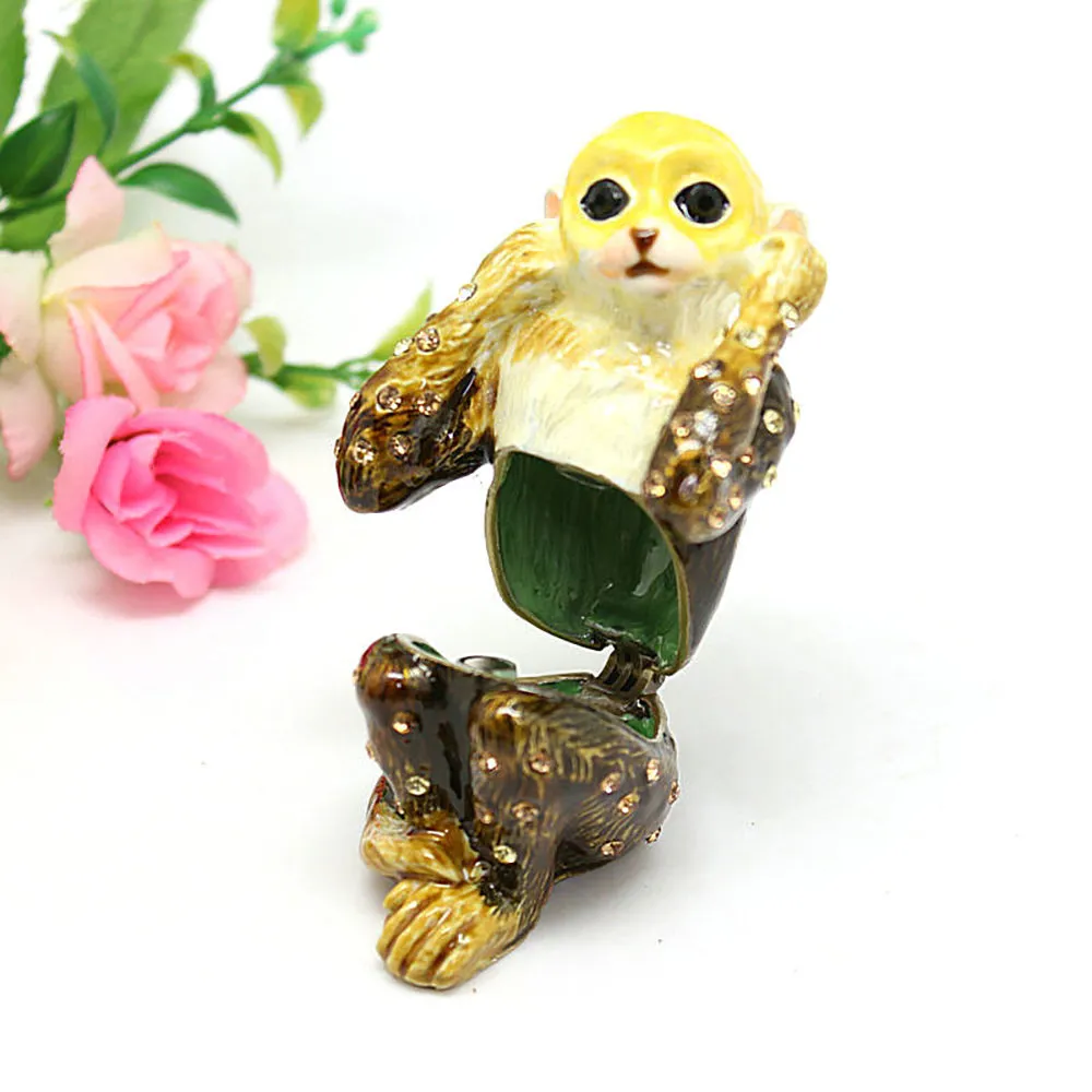 Hard Carved Jewelry Gift Monkey Crystal Enameled Trinket Fashion Organizer Box Storage
