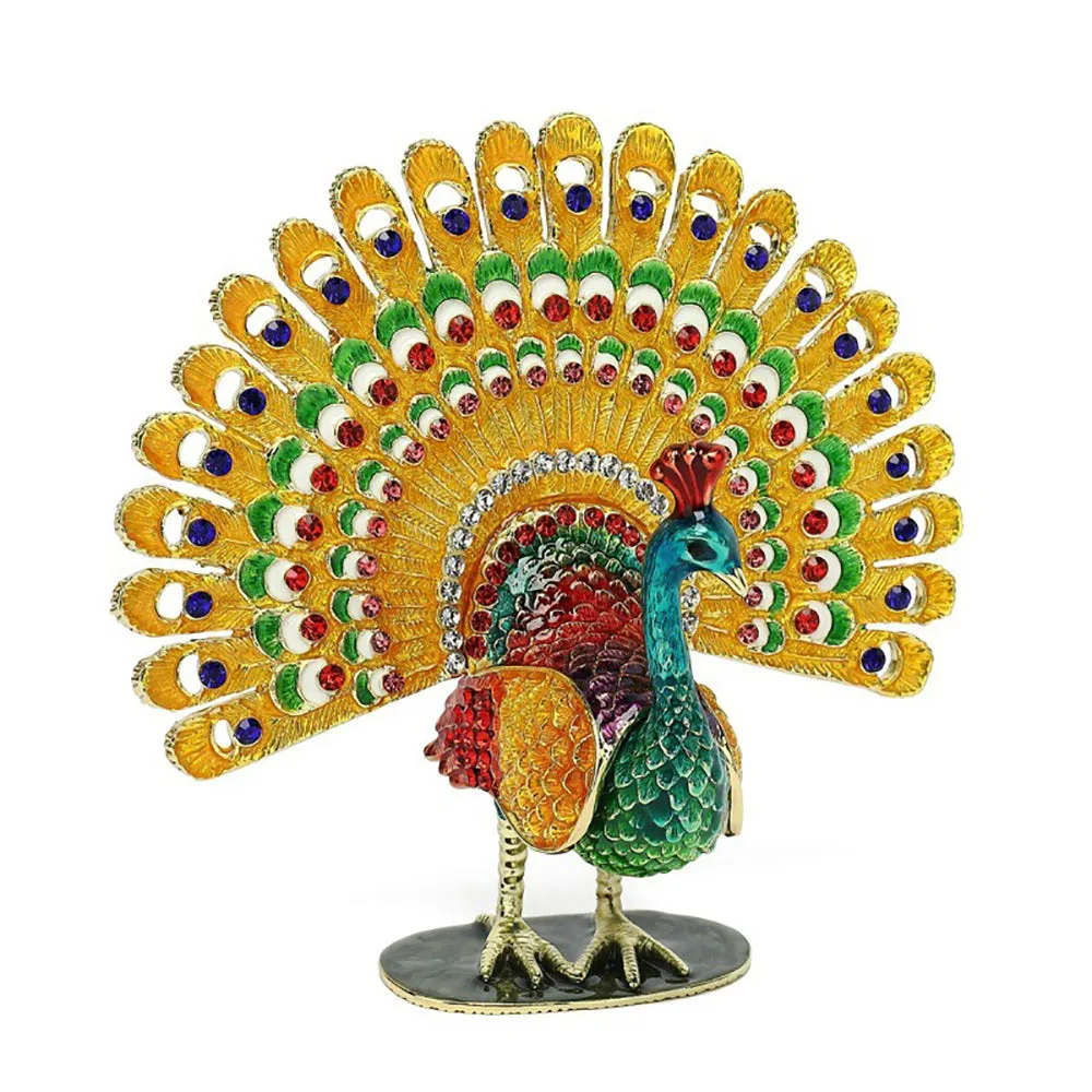 Hard Carved Jewelry Gift Peacock Crystal Trinket Fashion Organizer Box Storage