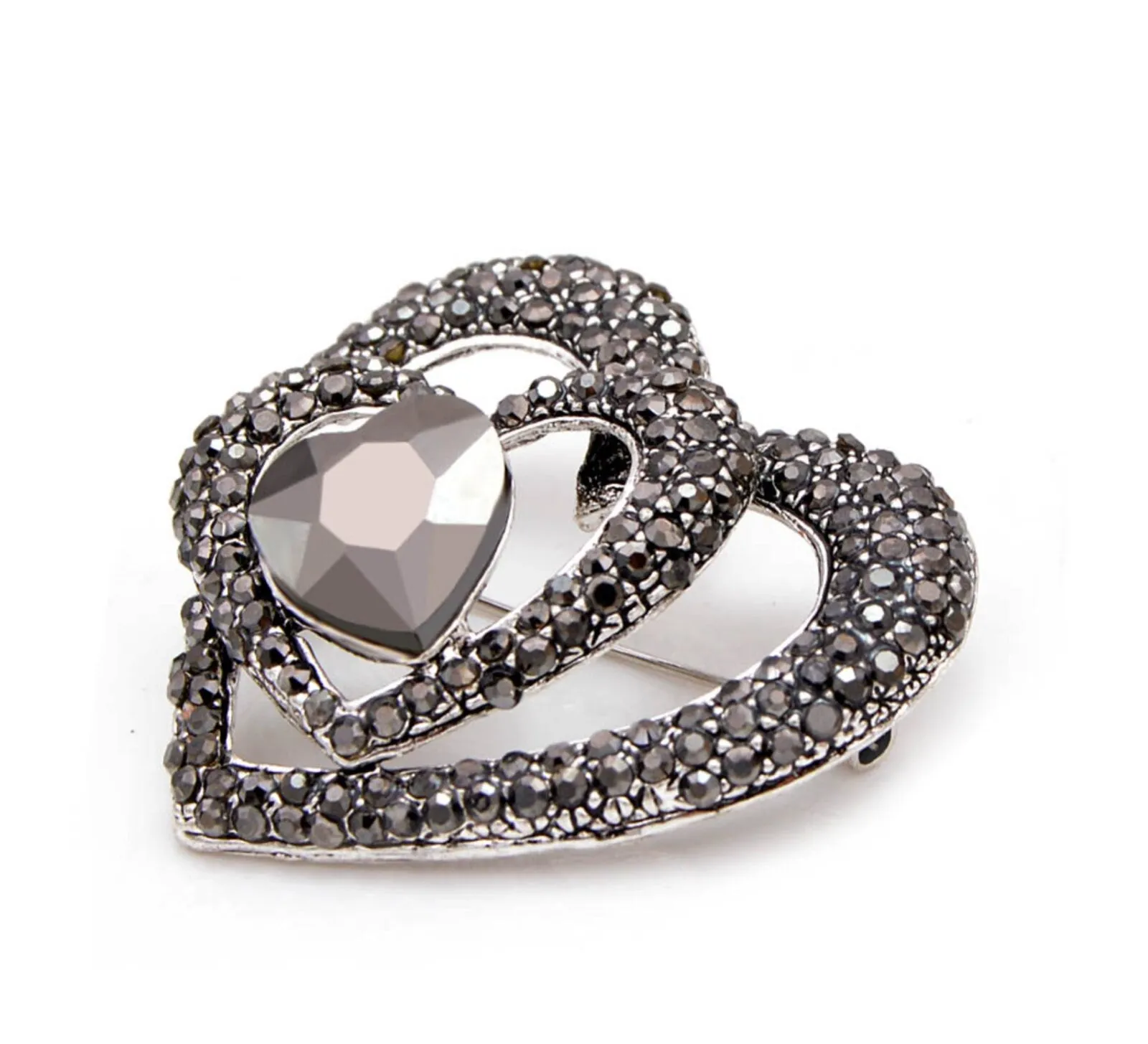 Heart Brooch Vintage Look Silver Plated Stunning High End Design Broach Pin U8