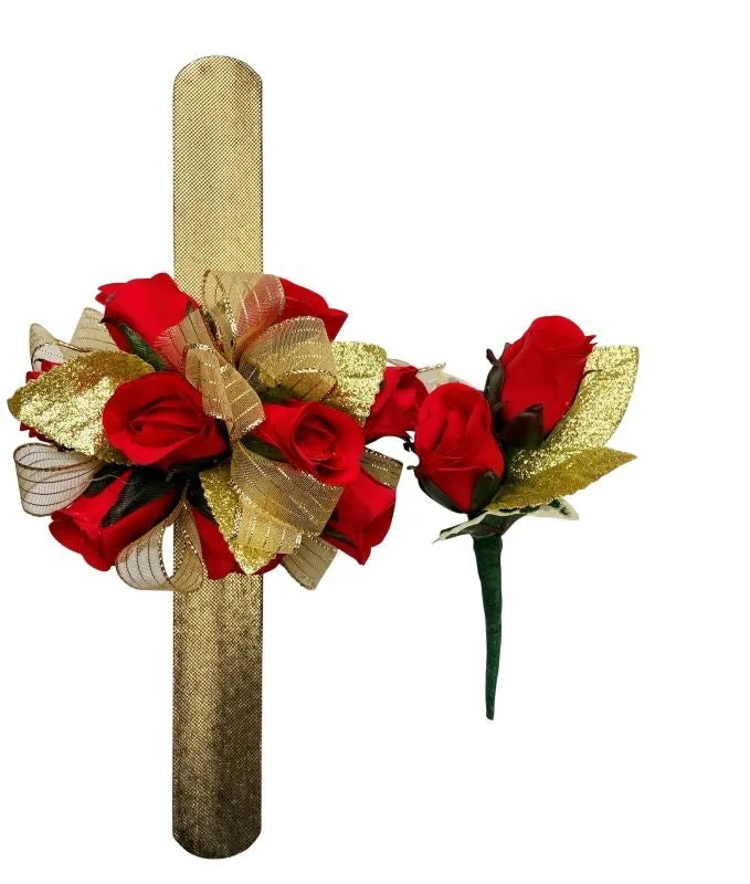 Holiday Red and Gold Silk Flower Prom Package