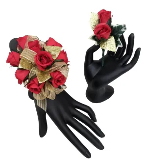 Holiday Red and Gold Silk Flower Prom Package