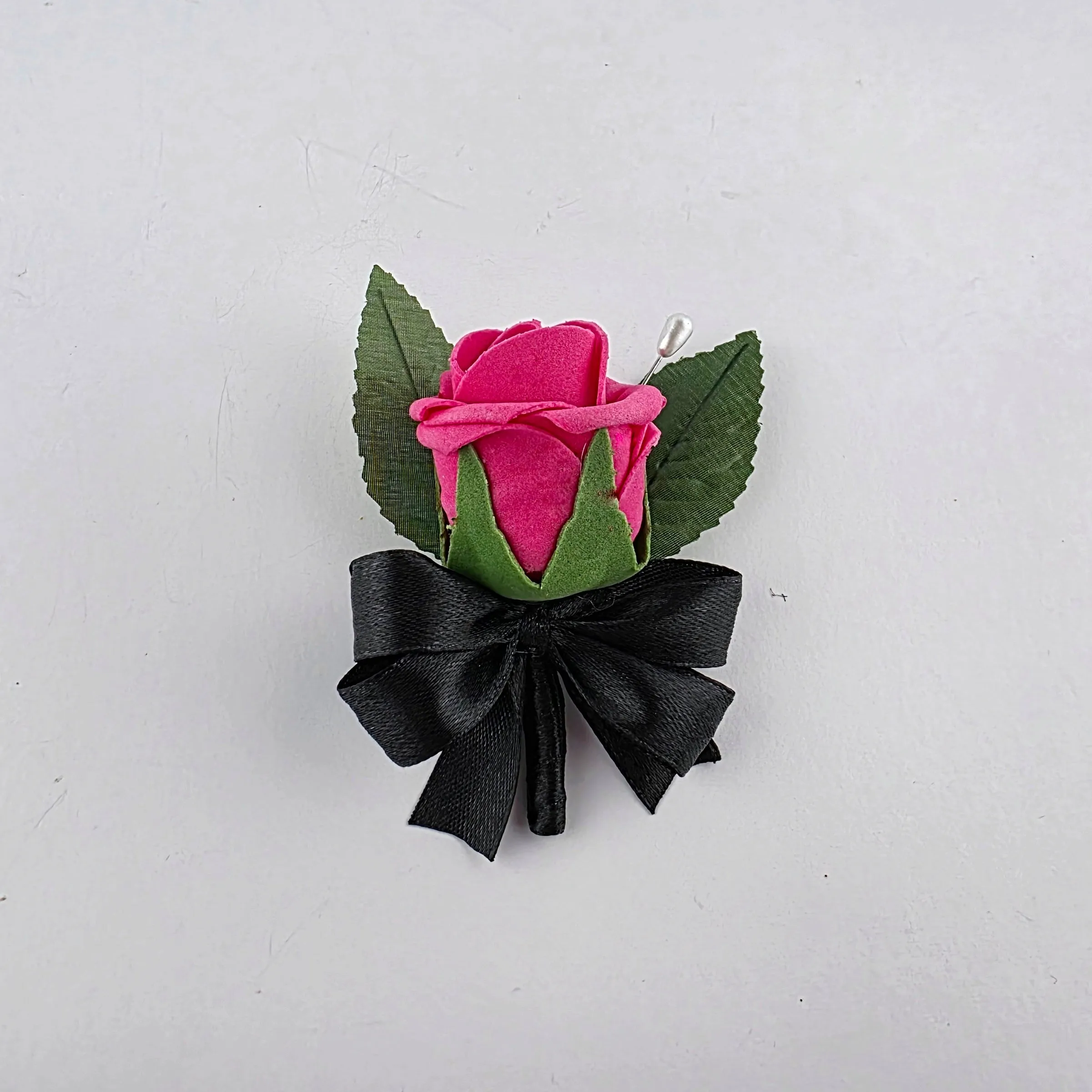 Hot Pink and Black kid's Corsage or Boutonniere – Real Touch Flowers