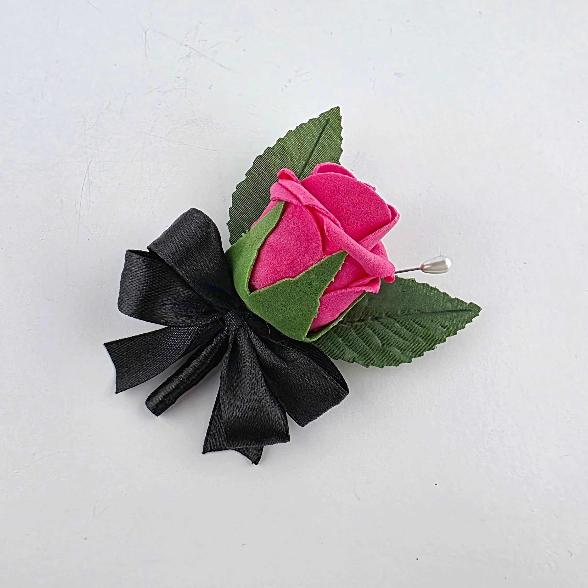 Hot Pink and Black kid's Corsage or Boutonniere – Real Touch Flowers