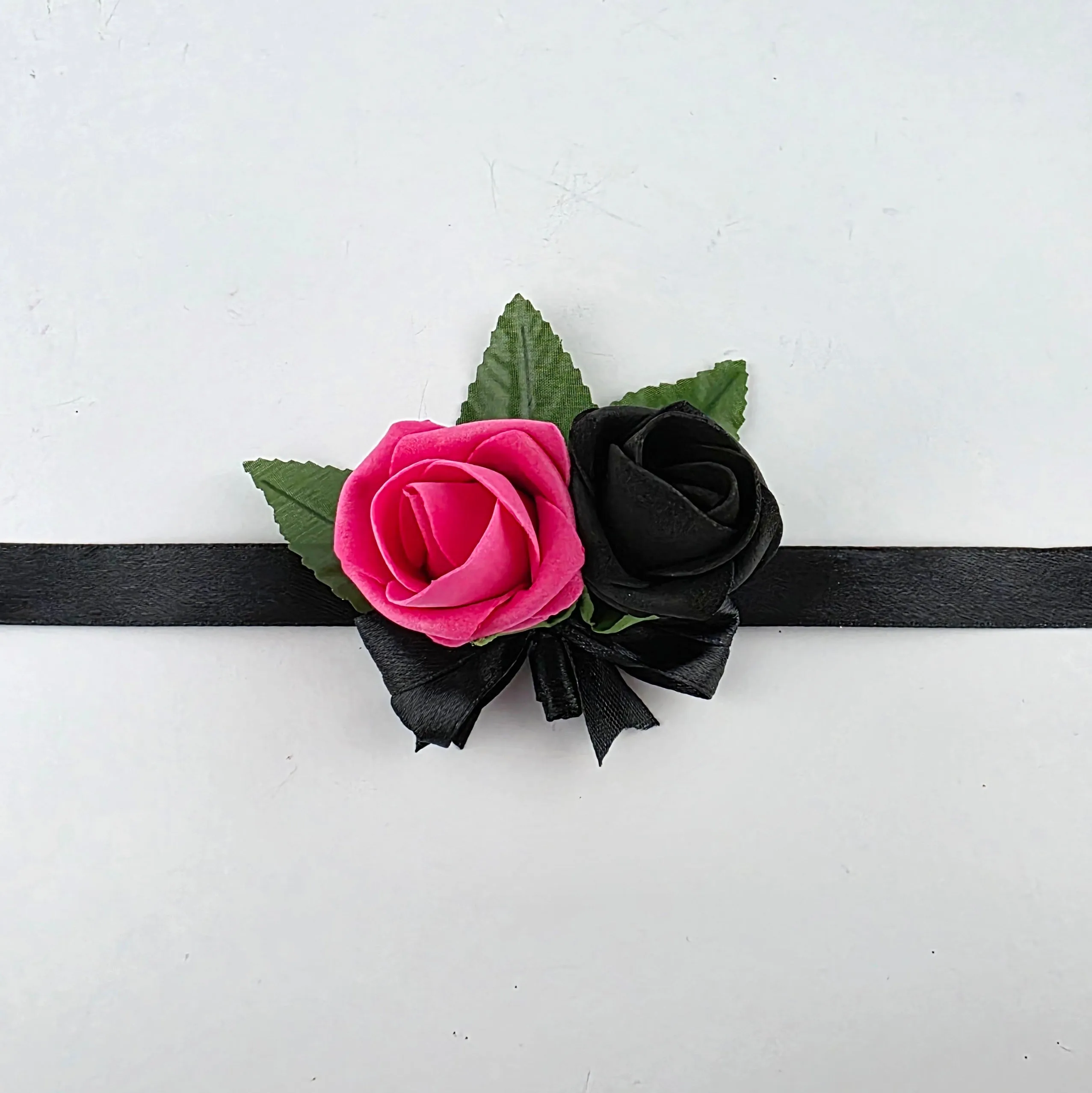 Hot Pink and Black kid's Corsage or Boutonniere – Real Touch Flowers