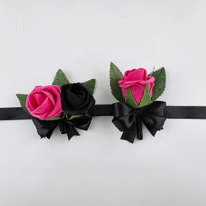 Hot Pink and Black kid's Corsage or Boutonniere – Real Touch Flowers
