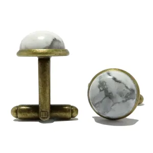 Howlite Cufflinks White Nostalgic Antique Bronze