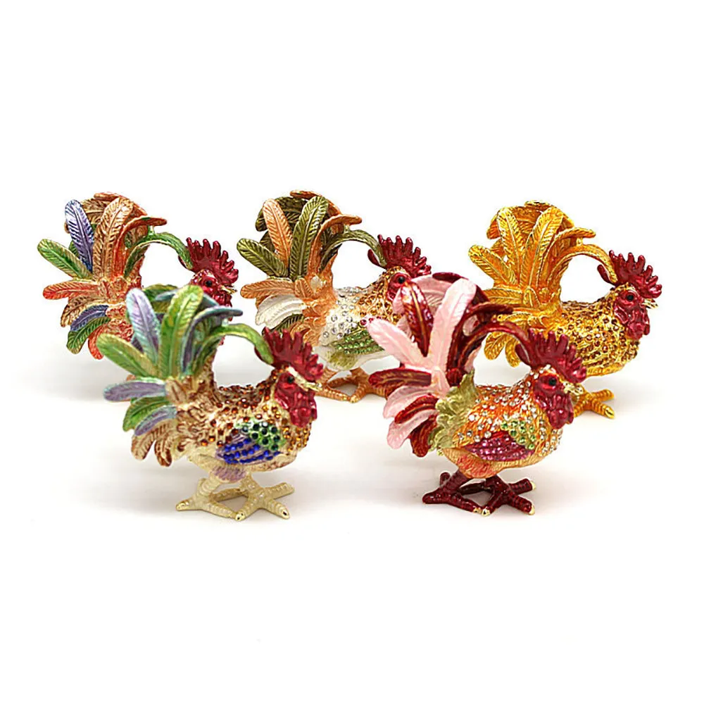 Jewelry Gift Enamel Color Craft Rooster Crystal Trinket Fashion Organizer Box Storage