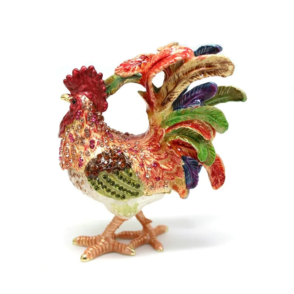 Jewelry Gift Enamel Color Craft Rooster Crystal Trinket Fashion Organizer Box Storage