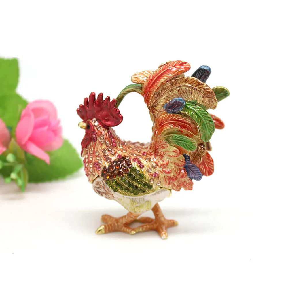 Jewelry Gift Enamel Color Craft Rooster Crystal Trinket Fashion Organizer Box Storage