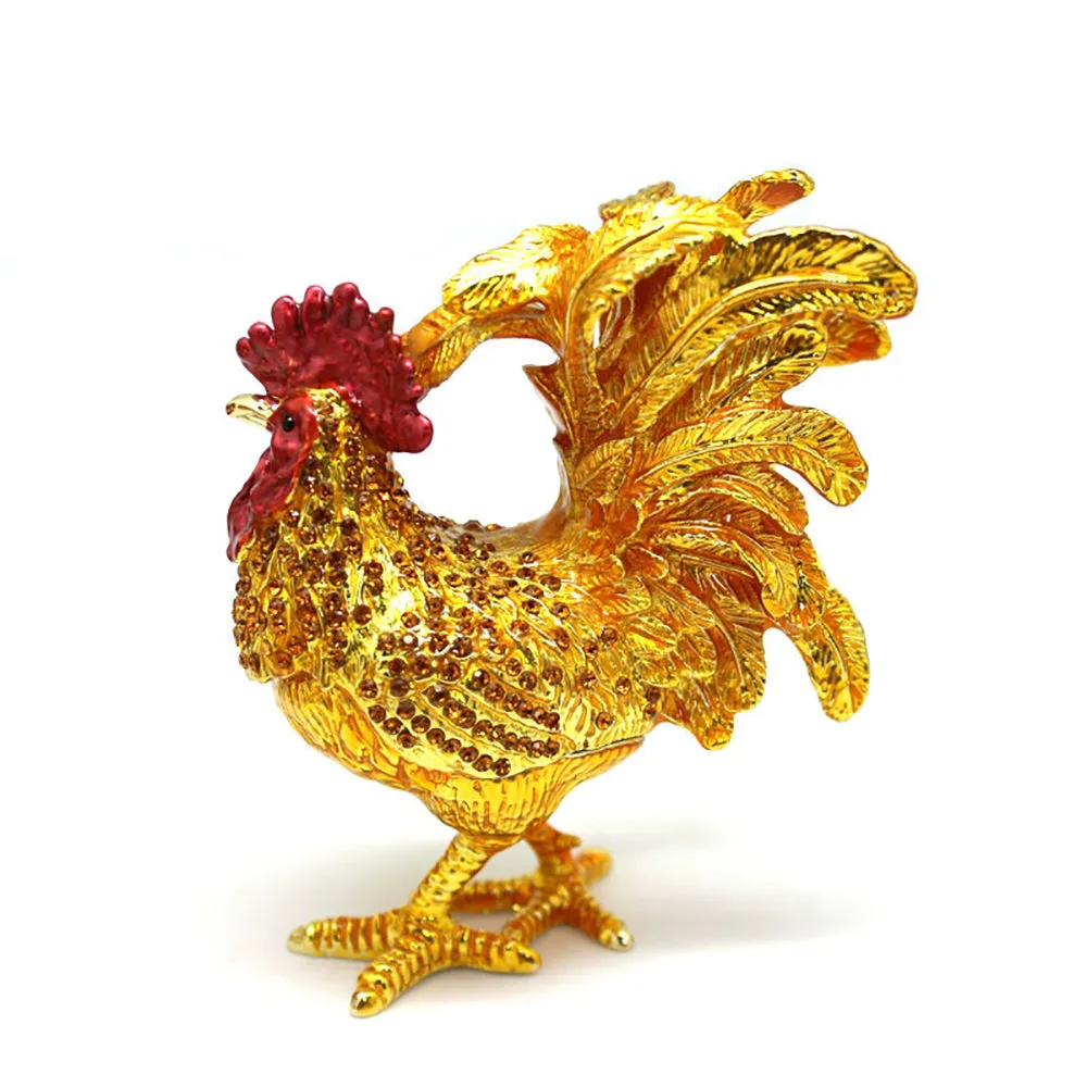 Jewelry Gift Enamel Color Craft Rooster Crystal Trinket Fashion Organizer Box Storage