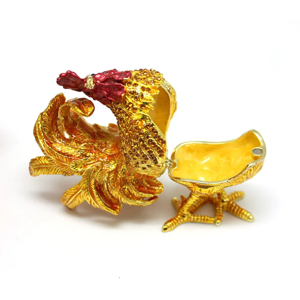 Jewelry Gift Enamel Color Craft Rooster Crystal Trinket Fashion Organizer Box Storage