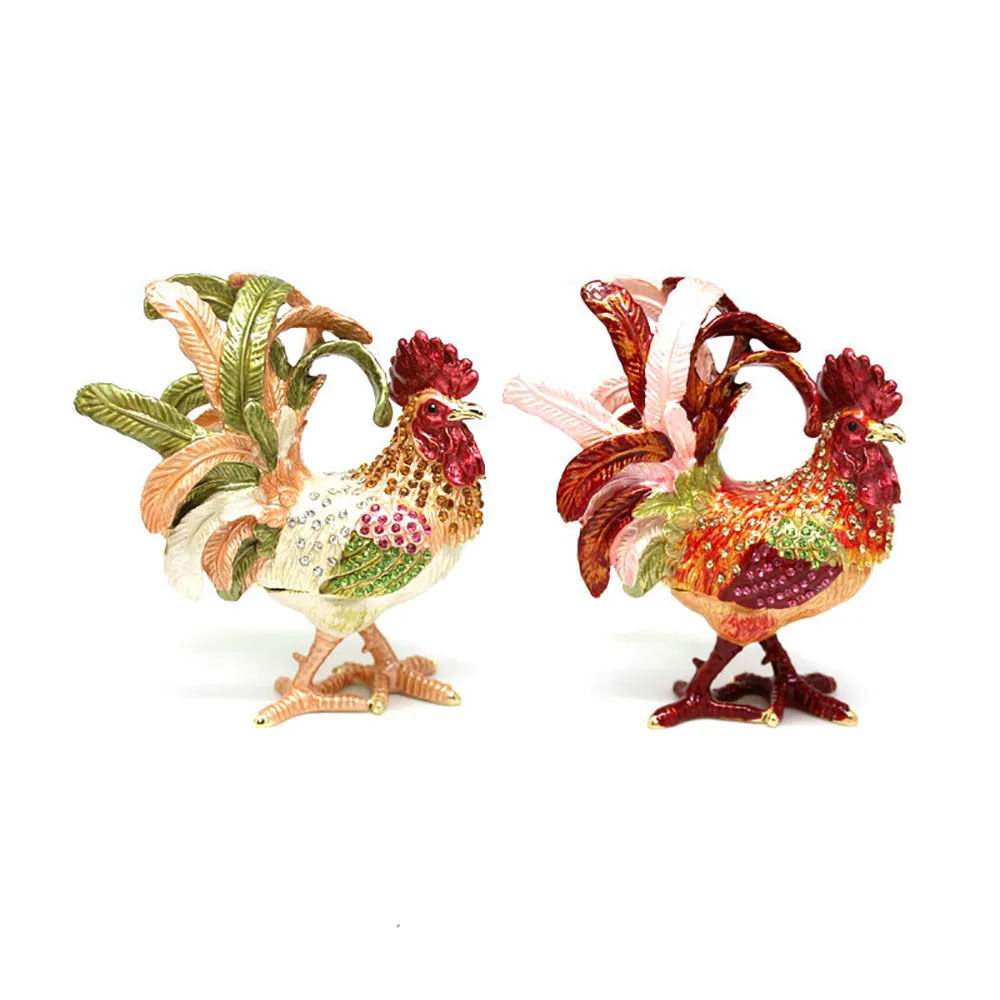 Jewelry Gift Enamel Color Craft Rooster Crystal Trinket Fashion Organizer Box Storage