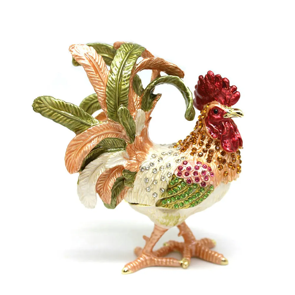 Jewelry Gift Enamel Color Craft Rooster Crystal Trinket Fashion Organizer Box Storage