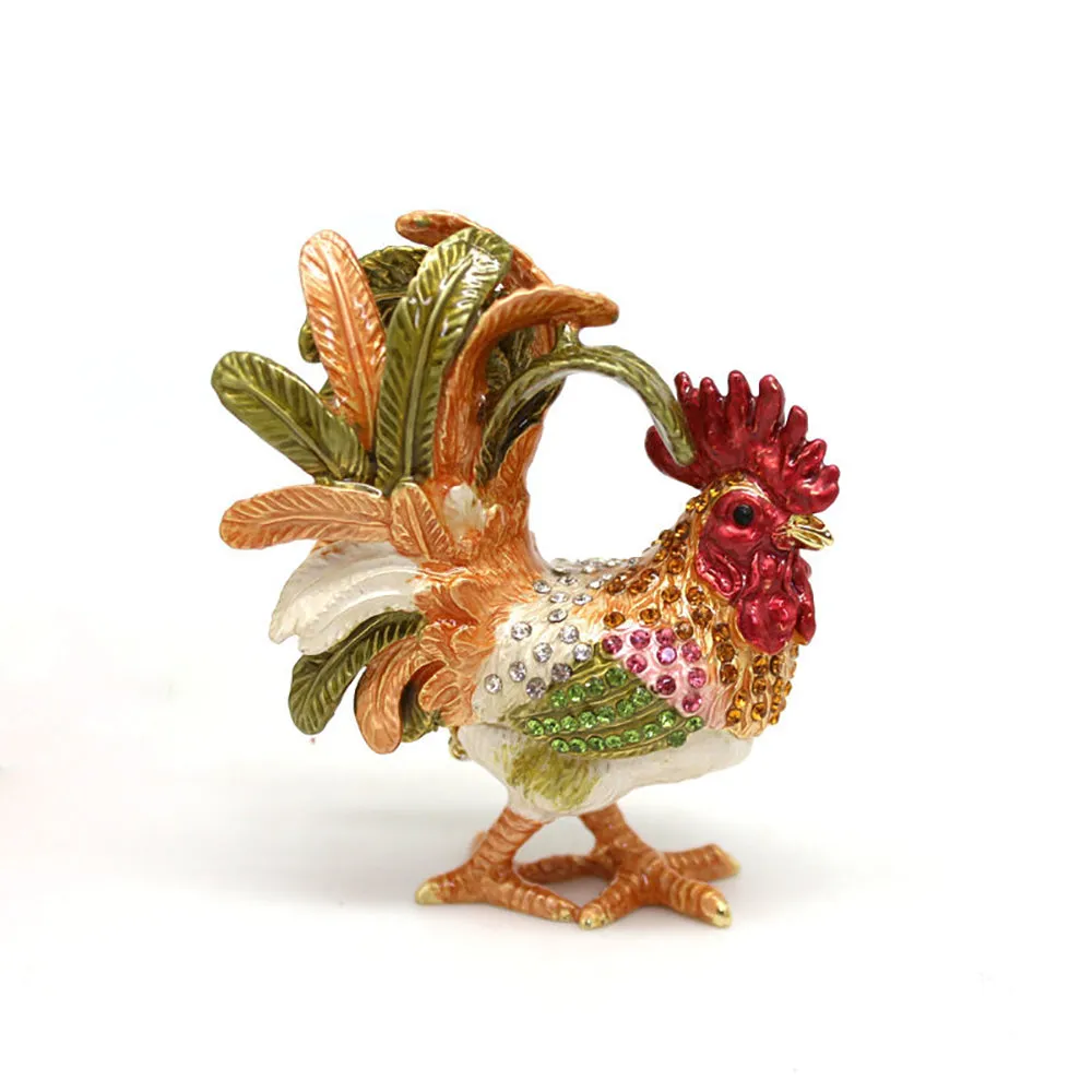 Jewelry Gift Enamel Color Craft Rooster Crystal Trinket Fashion Organizer Box Storage