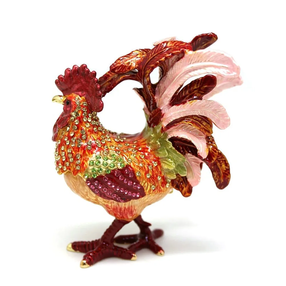 Jewelry Gift Enamel Color Craft Rooster Crystal Trinket Fashion Organizer Box Storage