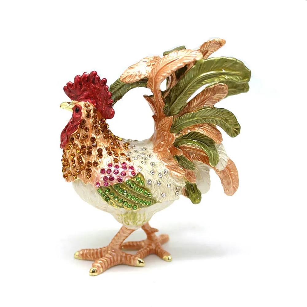 Jewelry Gift Enamel Color Craft Rooster Crystal Trinket Fashion Organizer Box Storage