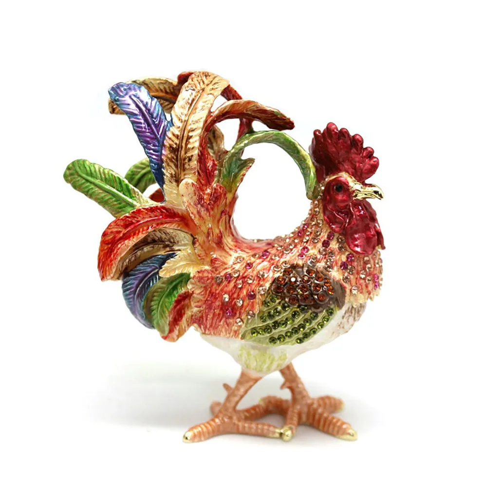 Jewelry Gift Enamel Color Craft Rooster Crystal Trinket Fashion Organizer Box Storage