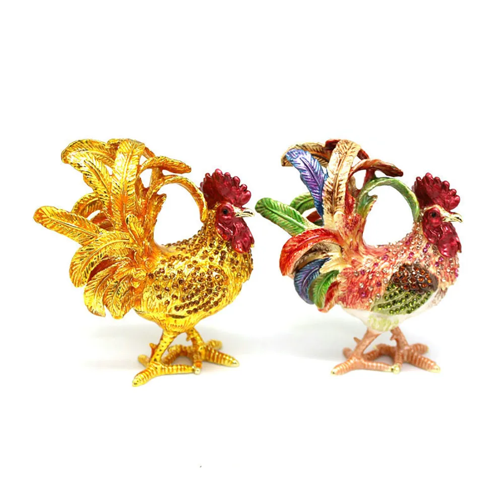 Jewelry Gift Enamel Color Craft Rooster Crystal Trinket Fashion Organizer Box Storage