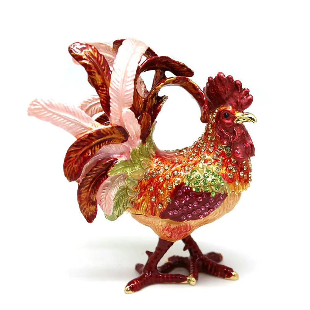 Jewelry Gift Enamel Color Craft Rooster Crystal Trinket Fashion Organizer Box Storage