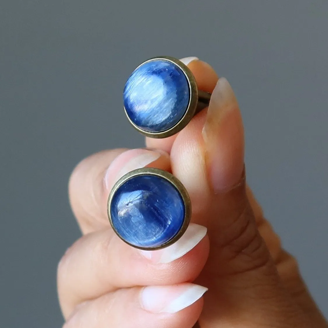 Kyanite Cufflinks Blue Ocean Antiqued Bronze